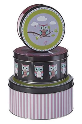 Premier Housewares Happy Owls Boîtes de rangement - Petite Boîte Ronde de Stockage - Boîte de conservation -Lot de 3