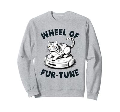 Wheel Of Fur-Tune Cat On Robot Vacuum Cleaner Cat Sweatshirt