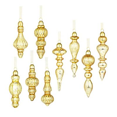 Glas juldekorationer kvicksilver glas droppe ändstycken ornament (9 delar) (guld)