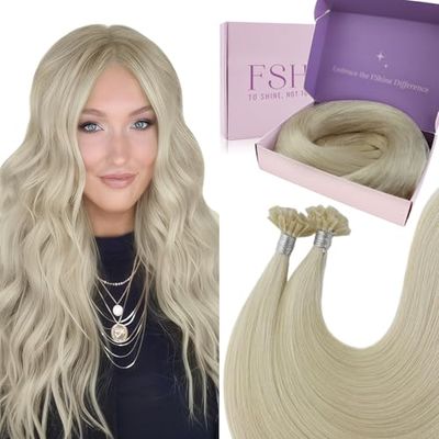 Fshine 18 Inch U Tip Hair Extensions 50g Real Human Hair,Keratin Bonded Hair, Blond Shades for Seamless, Long-lasting Beauty