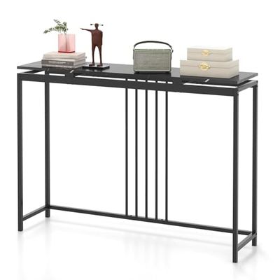 FantASK 120 x 30 x 90 cm konsolbord, entrébord trä med marmorutseende, sidobord med svart metallram, modernt korridor (svart)