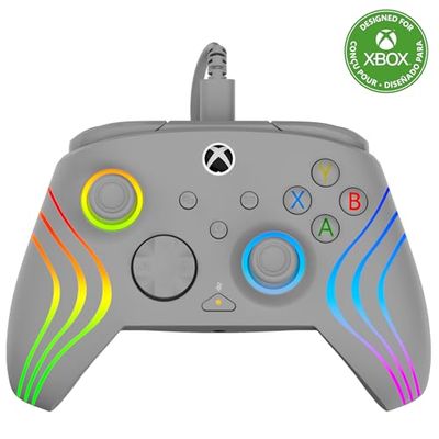 Turtle Beach Afterglow Wave Controller Grise Manette de jeu RGB filaire - Licence pour Xbox Series XS, Xbox One et Windows - Boutons programmables, gachettes à effet Hall, commandes audio