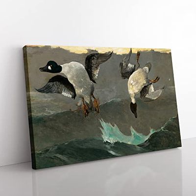Ducks Right And Left By Winslow Homer Classic Painting Canvas Wall Art Print Ready to Hang, Framed Picture for Living Room Bedroom Home Office Décor, 50x35 cm (20x14 Inch)