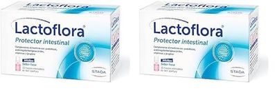 LACTOFLORA Probiótico Protector Intestinal para Adultos 10 frascos monodosis de fácil apertura, sabor fresa (Paquete de 2)