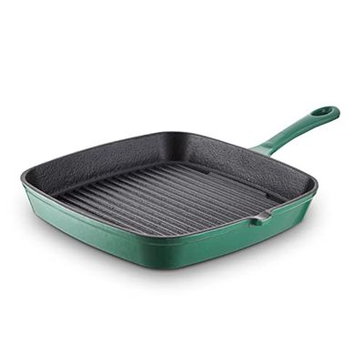 Barbary & Oak BO800257GRN Cast Iron Grill Pan with Durable Enamel Interior, 23cm, Verdigris Green