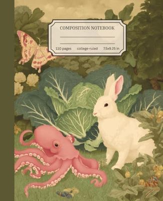 Composition Notebook College Ruled: Surreal Garden Vintage Illustration Aesthetic Cover Design for Students and Adults