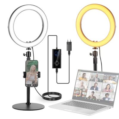 NEEWER Anneau Lumineux LED 10" 20 W avec Support de Bureau Compatible avec iPhone Ordinateur Portable Bicolore 2900 K – 7000 K USB C PD entrée CRI97+ 1660LX/0,5 m Selfie Make up TikTok Lumière vidéo
