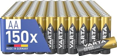 VARTA Pilas AA, paquete de 150, Power on Demand, alcalinas, 1,5V, inteligentes, flexibles, para accesorios de ordenador, dispositivos Smart Home, linternas, Made in Germany