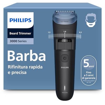 Regolabarba Philips serie 3000 - Lame in metallo autoaffilanti, 40 impostazioni di lunghezza, pettine Lift&Trim, 100% impermeabile, indicatore della batteria, ricarica USB, modello BT3660/15