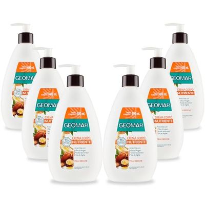 GEOMAR | Crema Corpo Nutriente, Arricchita con Olio di Argan, Acido Ialuronico, Tris d'Alghe, 95% di Origine Naturale, Made in Italy, 6 x 400 ml