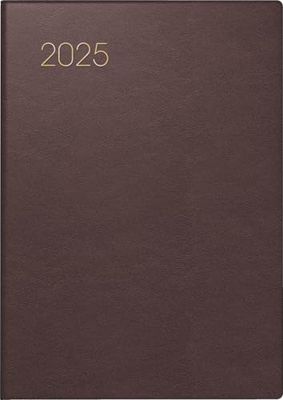 BRUNNEN Agenda de poche modèle 713 (2025), 2 pages = 1 semaine, format A7, 160 pages, couverture en cuir de vachette fin, bordeaux