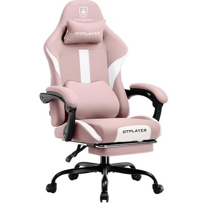 GTPLAYER Chaise Gaming, Chaise de Gamer, Chaise de Bureau Respirante en Tissu de Haute Qualité, Chaise PC Ergonomique, Chaise de Bureau Réglable et Pivotante avec Repose-Pieds, Rose