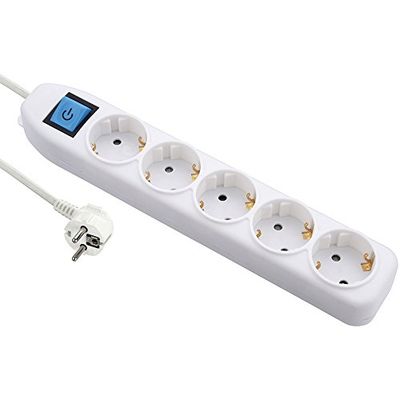 Electraline 52511 Extensão de 5 tomadas com interruptor, cabo 3G1 1,5 m, branco, 1,5 m