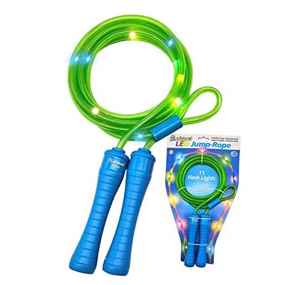 alldoro 63021 Corda per saltare con 11 LED, corda per saltare per bambini con luce, giocattolo sportivo per giardino, fitness, movimento ed esterno, per bambini dai 6 anni in su e adulti, verde