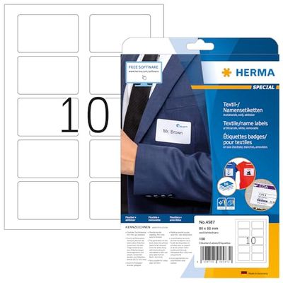 HERMA 4587 naamelabels A4 afneembaar, set van 32 (80 x 50 mm, 320 vellen, acetaatzijde) zelfklevend, bedrukbaar, residu-vrije verwijderbare naamlabels, 3.200 etiketten voor printer, wit