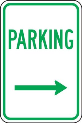 Accuform FRP226RA Engineer-Grade Reflective Aluminum Parking Sign, Legend"Parking (Arrow Right)", 18" Length x 12" Width x 0.080" Thickness, Green on White