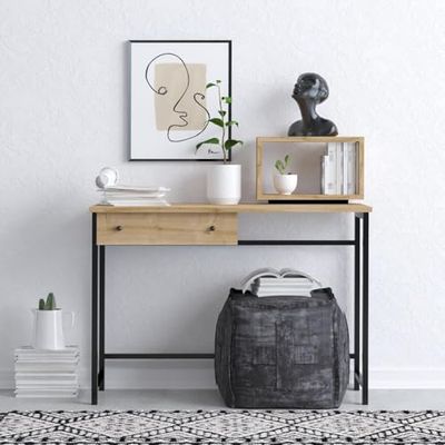 Stijlvol studiebureau met boekenplank, eiken en zwart, 100 x 45 x 74 cm, 100% melamine gecoat deelbord, 18 mm dik, ideaal voor modern thuiskantoor