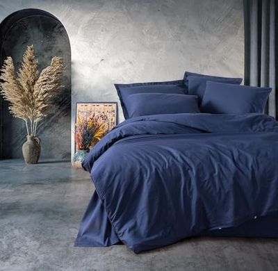 Nuit Des Rêves Premium Ranforce Double Quilt Cover Set (200 x 200 cm), mörkblå, 100% bomull, 2 örngott (80 x 80 cm), reaktivt tryck, maskintvättbart, elegant design