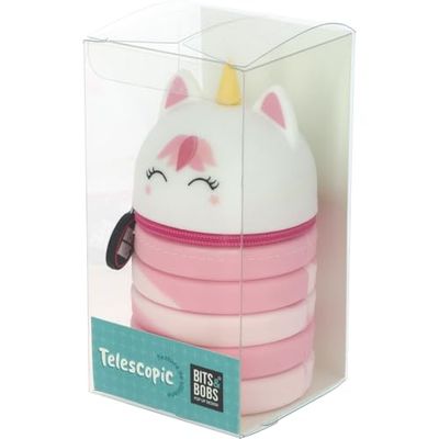 Grafoplás Étui en silicone 2 en 1 Licorne Telescopic Bits&Bobs | Silicone souple | 19,5 x 6,5 cm | Rose | Transformez votre trousse verticale en crayon | Parfait pour garder votre matériel scolaire à