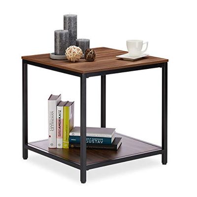 Relaxdays d’appoint, 2 Surfaces Bois, Cadre en Métal Robuste Carré, Table Basse de Salon Hauteur 51cm, Nature, Noir/crème, HLP 51 x 50,5 x 50,5 cm
