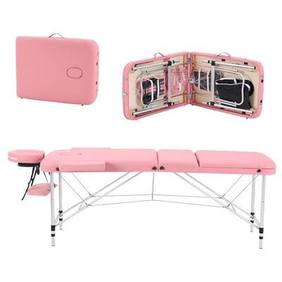 YOUNIKE Professionele opvouwbare massagetafel, 3 zones, aluminium, cosmetica, massagebed, esthetische tafel, draagbaar, met spa, schoonheidssalon, tatoeage, thuis, accessoires, roze