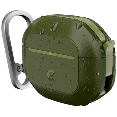 KeyBudz ElementProof - Custodia rigida per AirPods 3 con lucchetto, completamente impermeabile AirPods di 3a generazione, protezione robusta, moschettone per AirPods Gen 3, verde scuro