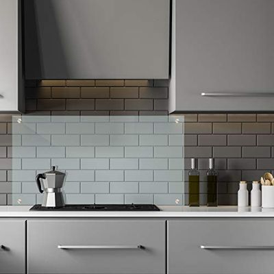 Relaxdays 10029442_1206 Kitchen Splashback Panel, Safety Glass, Cooker Splatter Guard, 50 x 120 cm, Wall-Mount, Transparent