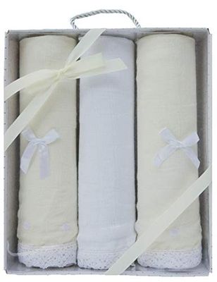 Duffi 5604-05 Baby Mousseline brodée 3 pièces 70 x 70 cm
