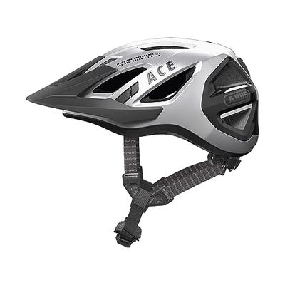 ABUS Urban I 3.0 ACE Fietshelm met led-achterlicht, verlengd scherm en magneetsluiting, voor dames en heren, zilver, maat L