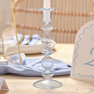 Vintage Style Blue Candle Holder, Medium-Sized Glass Tea Light Candle Holder for Wedding or Special Occasions, Elegant Blue Candlestick Holder for Dining Tables