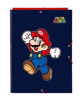 Super Mario World Folio-map met 3 kleppen, ideaal voor kinderen van verschillende leeftijden, comfortabel en veelzijdig, kwaliteit en duurzaamheid, 26 x 36,5 cm, marineblauw, Donkerblauw, Standaard,