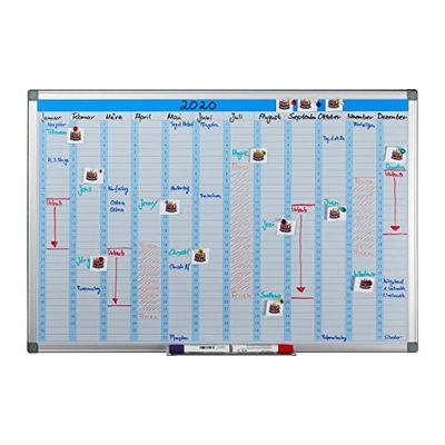 Relaxdays Whiteboard Planner, Mensile, Lavagna Magnetica, Cancellabile, Bacheca, Portapennarelli, 60 x 90 cm, Bianca