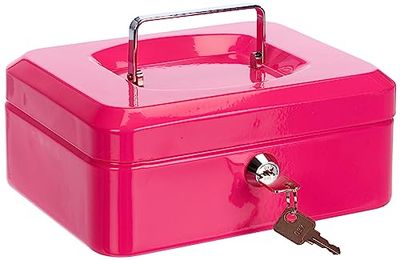 Pavo - Caja de dinero de metal de 9x16x20cm pulgadas con 2 llaves y bandeja de cambio extraíble, color rosa