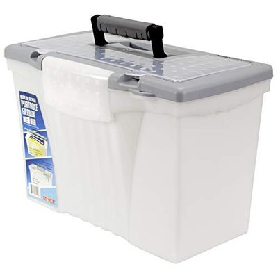 Storex Boîte de classement portable avec couvercle de rangement, 43 x 24 x 27 cm, givré/argenté (61511A01C)