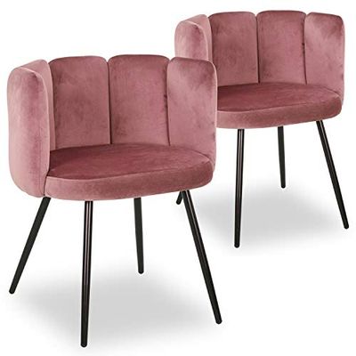 Menzzo Lot de 2 chaises Amela Velours Rose
