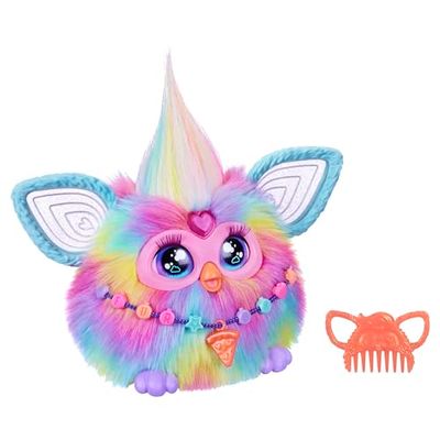 Hasbro Furby Tie Dye Elektronisk plyschleksak för barn och flickor från 6 år och uppåt, plyschleksak med ljud, ljus och 5 röstlägen, samlingsbar festleksak, flerfärgad