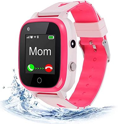 4G Smartwatch voor kinderen, IP67, waterdicht, met GPS-positie, camera, SOS, oproepen, stappenteller, touchscreen, videochat, smartwatch voor jongens en meisjes, roze T5