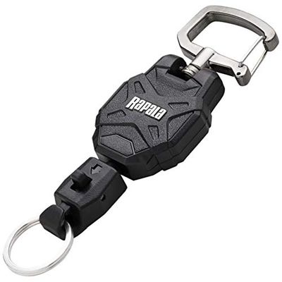 Rapala - Mousqueton RCD Small Retractable Lanyard - Petit Mousqueton pour la Pêche - Article de Pêche en Zinc - Rotatif à 360° - Attache Rapide - Ressort Solide - Matériel de Pêche Taille S - Noir