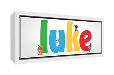 Feel Good Art Cute ilustrativos diseño enmarcado caja lienzo con madera maciza de color blanco Surround (19 x 46 x 3 cm, pequeñas, Luke)