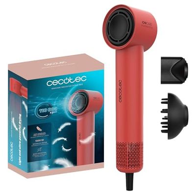 Cecotec Sèche-cheveux Ionicare Rockstar Style Red, Très Compact et Léger, Moteur 1500W 110000 Rpm, Générateur d’Ions, 4 Températures, 3 Vitesses, Silencieux : Technologie Brushless