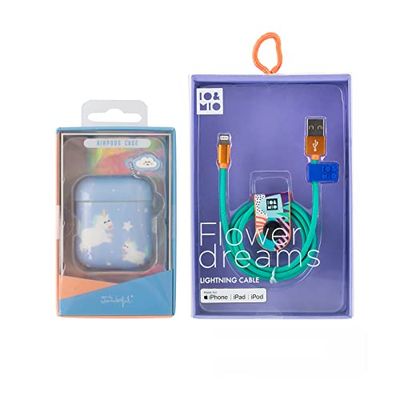 Pack Funda Airpods Unicornios + Cable Datos USB-Lightning Flower Dreams