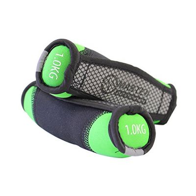 MASTER Mancuernas aeróbicas de Neopreno para Adultos, Negro/Verde, Talla única