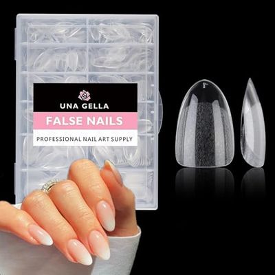 UNA GELLA Lot de 504 faux ongles courts ovales en forme d'amande - Pour extension d'ongles à la maison, salon de manucure - 12 tailles
