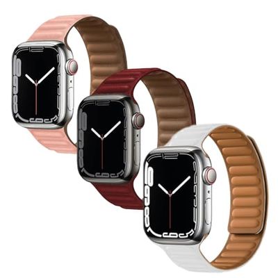 FRIENDLY LICENSE - Set di 3 braccialetti compatibili con Apple Watch 38-40-41 mm - Colori vino, bianco e rosa - Pelle sintetica e chiusura magnetica - Sostituzione smartwatch, Compacto