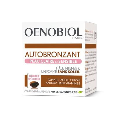 OENOBIOL - Compléments Alimentaires - Autobronzant - Peau Claire et Sensible - Visage et Corps - Programme 1 mois - 1 Boîte de 30 Capsules