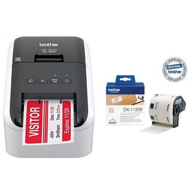 Brother QL800 Stampante Per Etichette, Collegabile a PC, Stampa a Due Colori, Rosso e Nero, Senza WiFi + Rotolo DK11209 di Etichette per Indirizzi, Dimensione 29 x 62 mm