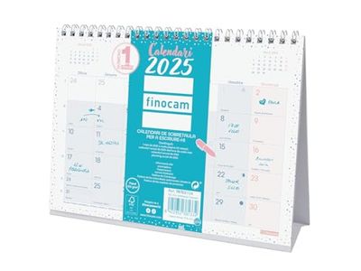 Finocam - Chic Desktop Calendar to Write 2025 Month View January 2025 - December 2025 (12 months) Chic Turquoise Catalan