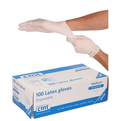 CMT latex gloves, white, powder-free, medium (7-8), 100pcs/dispenser, 1,000pcs/carton