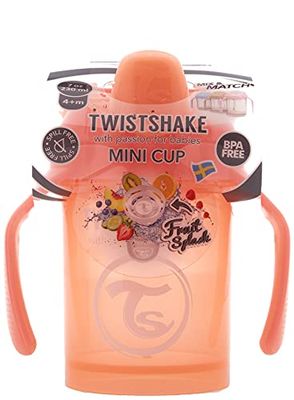Twistshake Mini Cup with Leak Proof Soft Drinking Spout 230ml, Spill Free Trainning Sippy Bottle with Fruit Mixer and Silicone Seal for Toddlers and Babies, 4+ Months, BPA Free, Pastel Peach