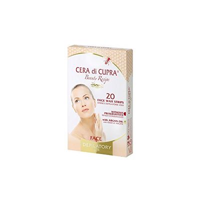 Cera di Cupra, Bandes Dépilatoires Visage et Parties Délicates, 20 Bandes + 2 Lingettes Post-Dépilation, Éliminent Efficacement les Poils Superflus, Testées Dermatologiquement